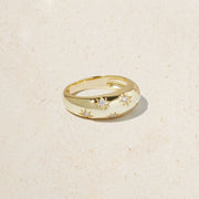 14K Diamond Starburst Thick Dome Ring